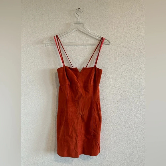 Fifth and Mode Revolve Marissa Genuine Suede Mini Dress in Coral Orange 4 - Picture 8 of 11